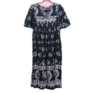 Phases Muumuu Dress Women’s Large Black 100% Cotton Fish Seashells Lounge Gown